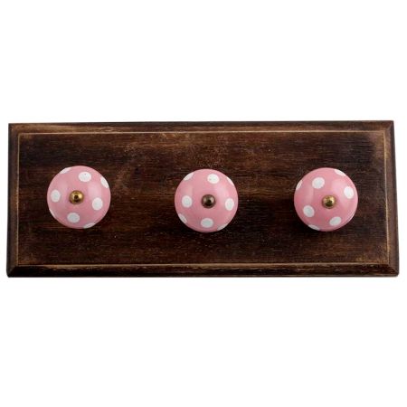 Pink White Dot Wooden Hooks